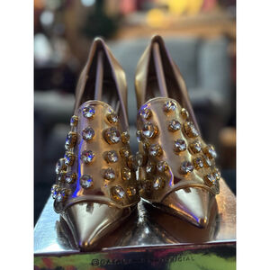 Women's Azalea Wang Gold Anthea Heels with Rhinestones Size 8